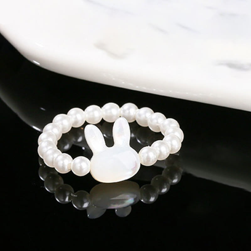 Tridacna Hasen Ring Weiß Perlen Feng Shui Glück Segen Fingerring