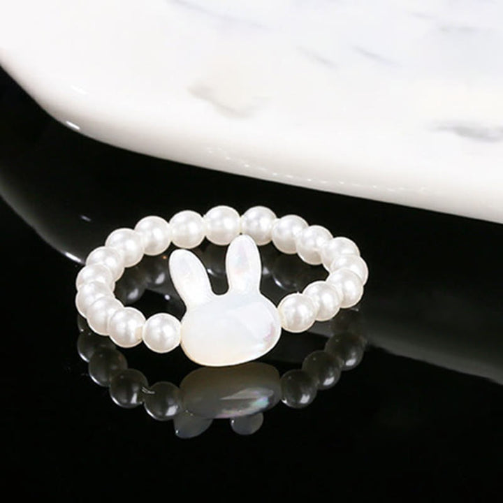 Tridacna Hasen Ring Weiß Perlen Feng Shui Glück Segen Fingerring