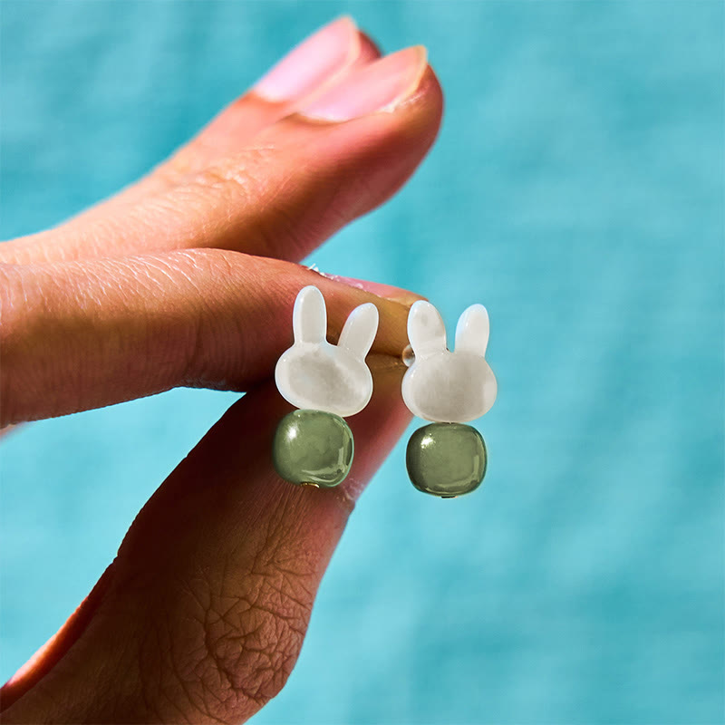 Ohrringe Hetian Jade Tridacna Hase – Glück getragen Hand spirituell