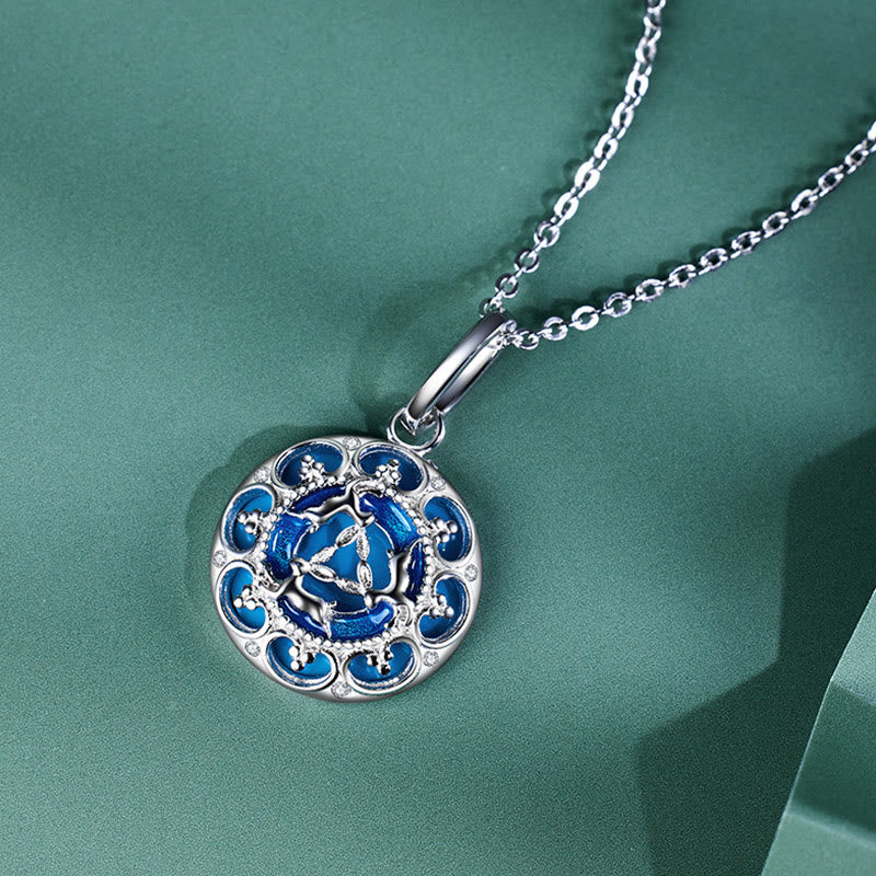 Blauer Anhänger Kette Türkis Drei Hasen Balance Silber