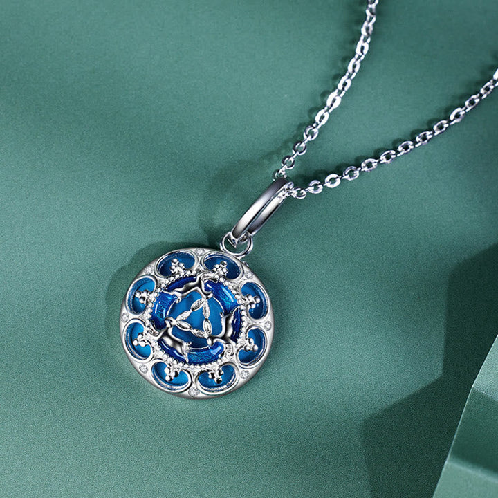 Blauer Anhänger Kette Türkis Drei Hasen Balance Silber