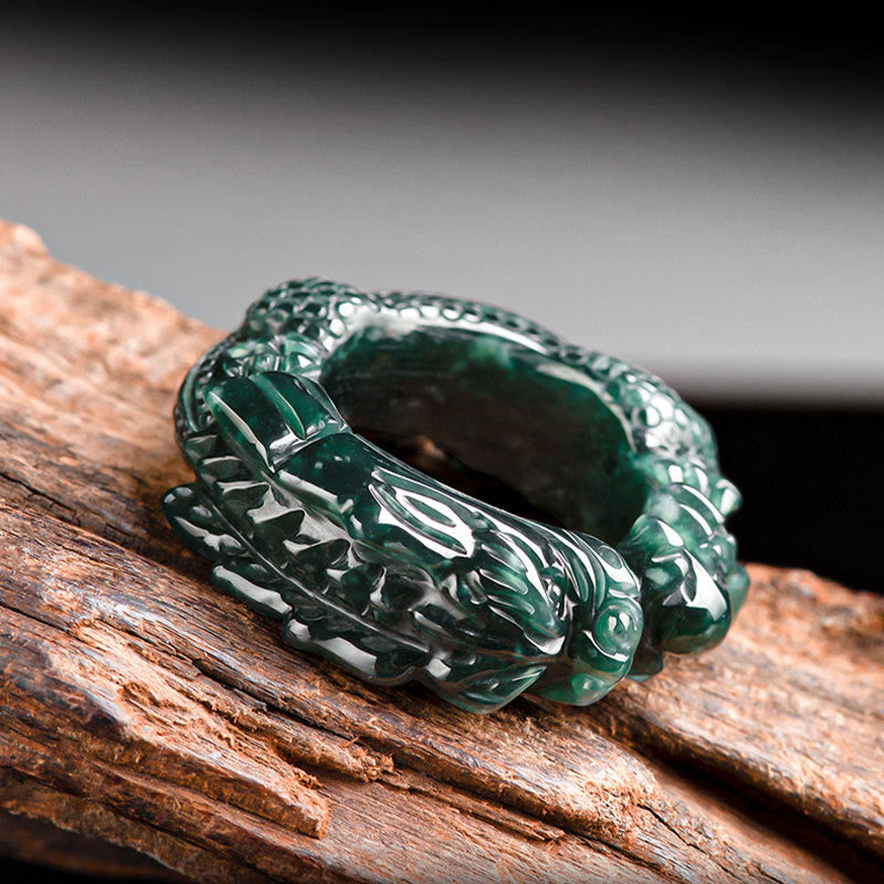 Pixiu Drachen Ring grüne Jade Erfolg Wohlstand Fengshui Schutz