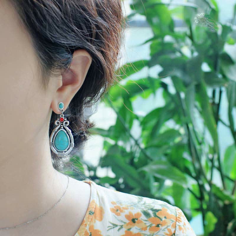 Ohrringe Türkis Tropfen – Stärke getragen Boho Schmuck spirituell Silber Ohrhänger