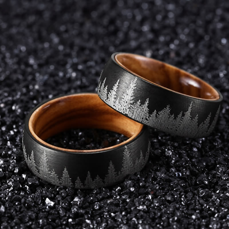 Ring Tungstenstahl Waldmuster – Stärke Black