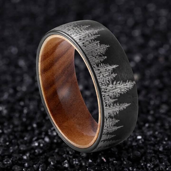Ring Tungstenstahl Waldmuster – Stärke massiv Holzinlay Premium Herren