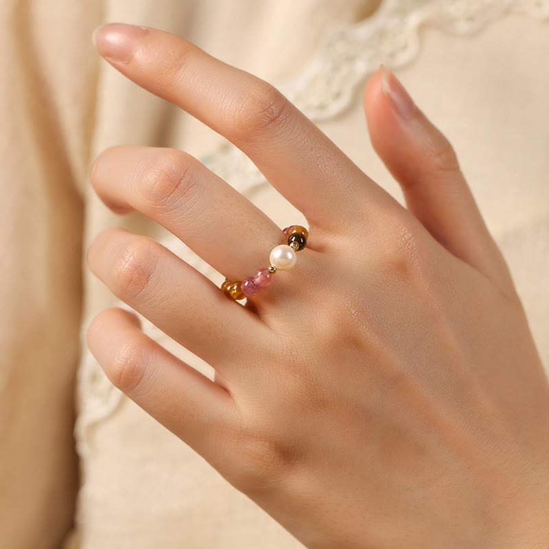 Ring mit Turmalin Perle und Pixiu Symbol für Glück Liebe