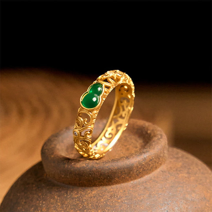 Ring Vintage Kupfer Grüner Chalzedon Kürbis – Wohlstand US8