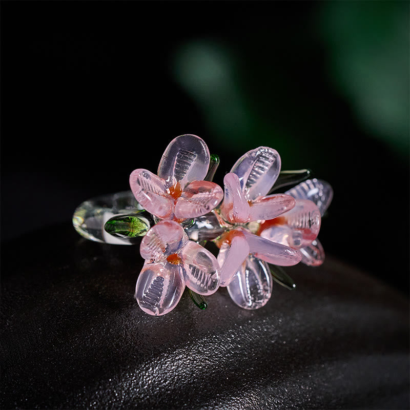 Ring Liuli Birnblüte Weisheit rosa Kristallblüten Grün elegant Design