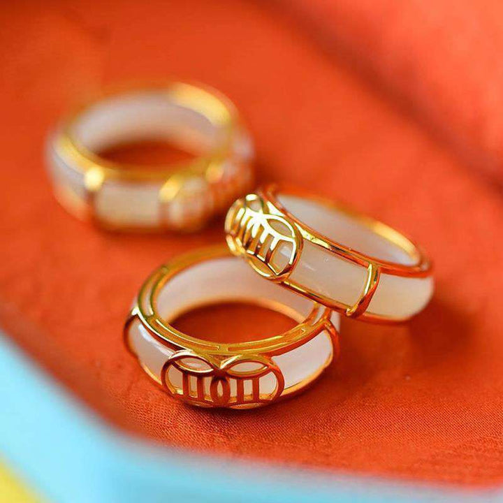 Weiße Jade Buddha Ringe Gold Glück Fengshui Finger Schmuck