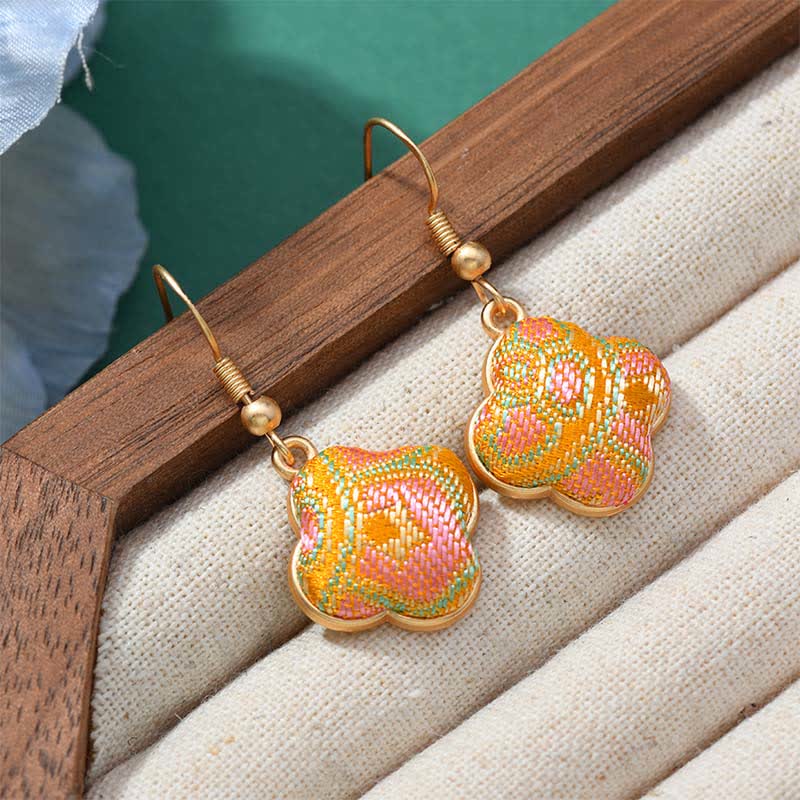Ohrringe Song-Brokat Jade Blumen – Wohlstand goldene Ohrhänger Boho Schmuck spirituell