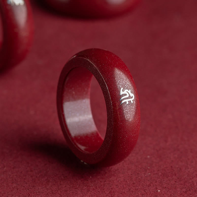 Ring Zinnober Chinesisches Pferdjahr Segen Symbol Tierkreis Fengshui Schutz Glück