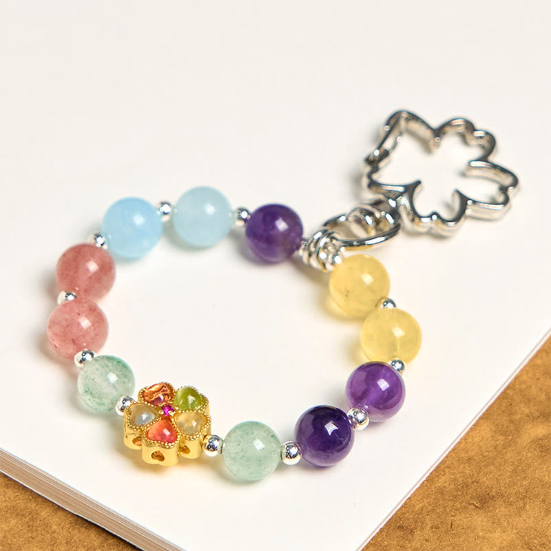Bunter Schlüsselanhänger Edelstein Blume Amethyst Aquamarin Erdbeerquarz spirituell