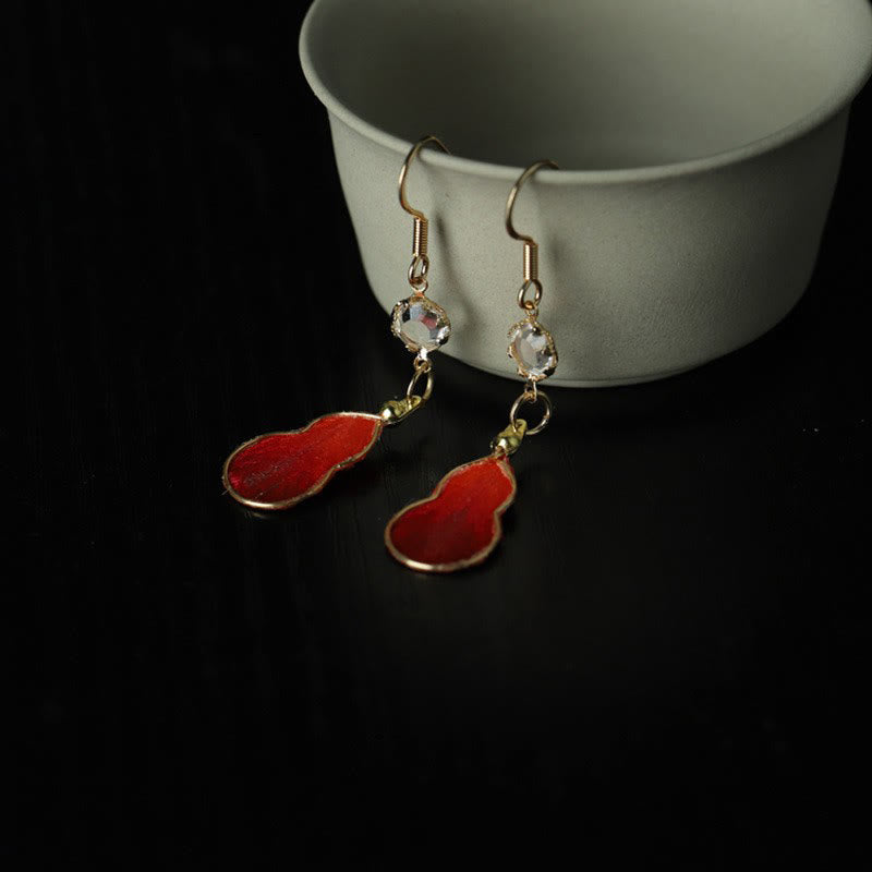 Rote Kürbis Ohrringe Glas Seide Segen Glück Boho Schmuck Ohrhänger