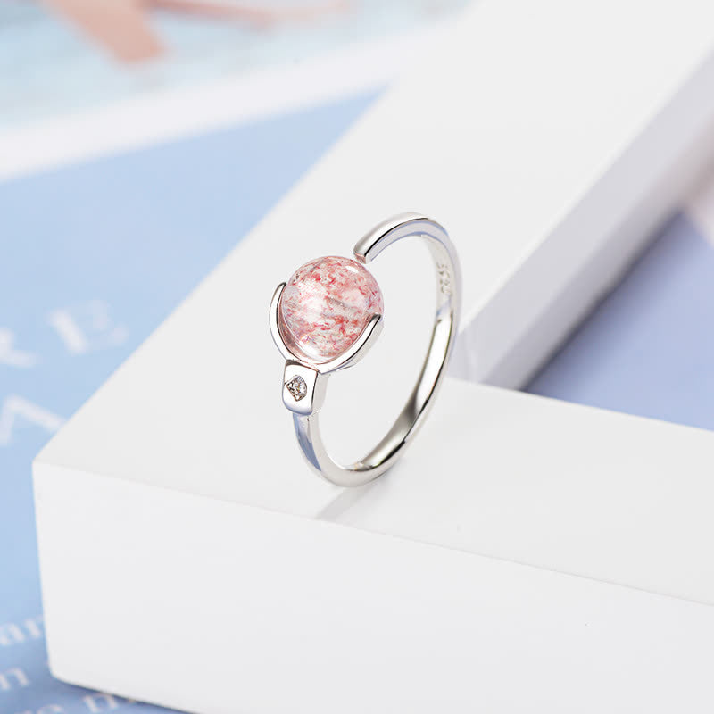 Ring aus Rosenquarz mit silberner Fassung eleganter Heilstein Schmuck