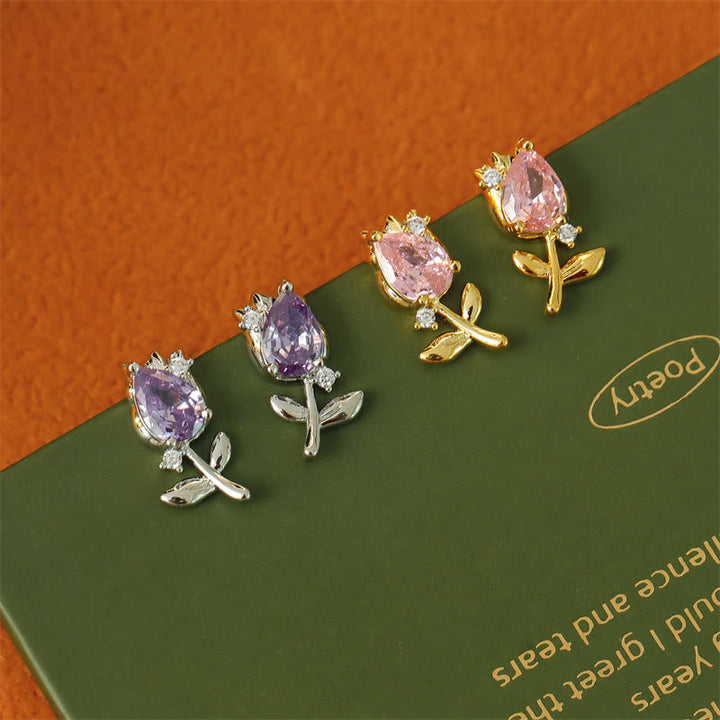 Ohrringe Tulpe Zirkonia Kupfer rosa lila Blume Schmuck elegant Boho