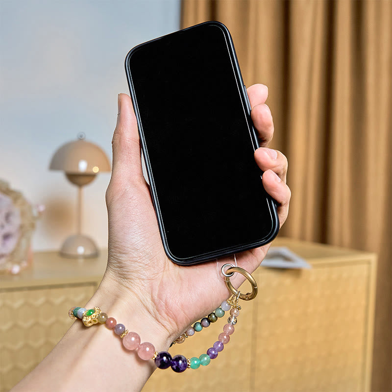 Schlüsselanhänger Turmalin Erdbeerquarz Amethyst Edelstein Handykette spirituell Glücksbringer Schutz