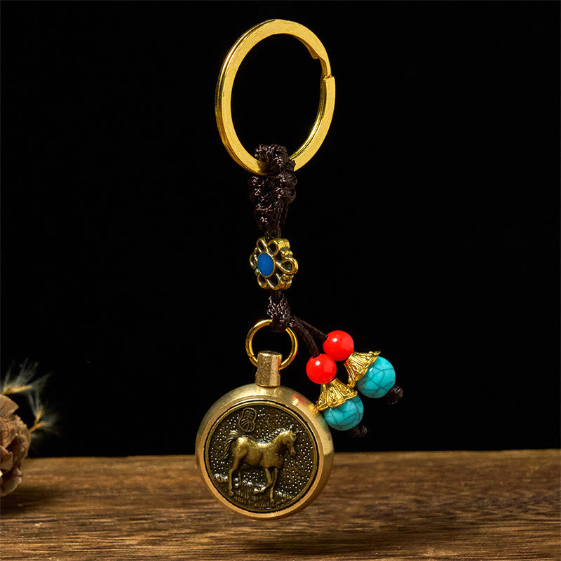 Schlüsselanhänger Pferd Messing Wohlstand Glücksbringer Feng Shui spirituell Talisman