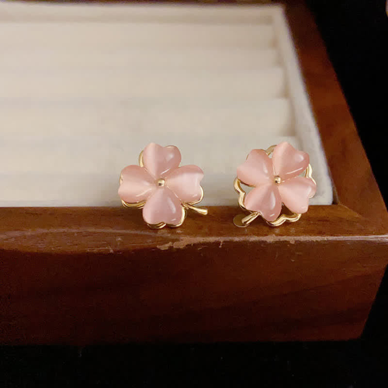 Ohrringe Katzenauge Kleeblatt rosa gold zarter Boho Schmuck Ohrstecker