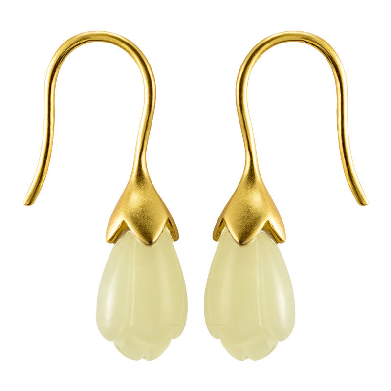 Ohrringe Hetian Jade Magnolie Gold Ohrhänger Boho Schmuck spirituell