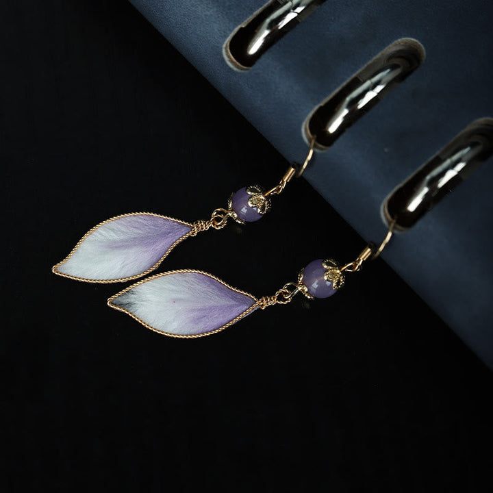 Ohrringe Seide Blütenblätter Lila Boho Schmuck spirituell Ohrhänger Amethyst
