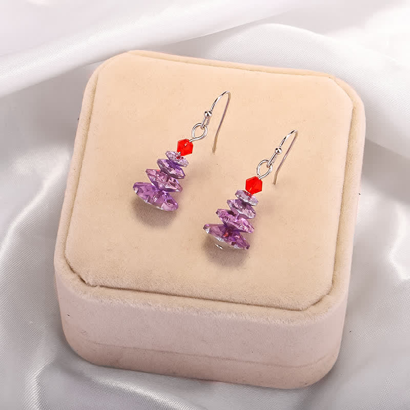 Ohrringe Amethyst Weihnachtsbaum Kristall lila Schmuckbox Boho festlich Ohrhänger
