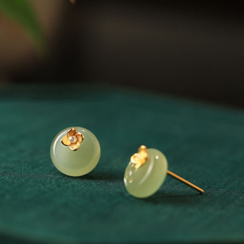 Ohrringe Cyanjade Blume – Harmonie Gold Ohrstecker grüner Jade Boho Schmuck