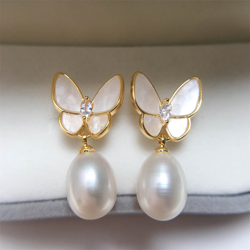 Ohrringe Perle Schmetterling Optimismus goldene Ohrhänger Boho Schmuck spirituell