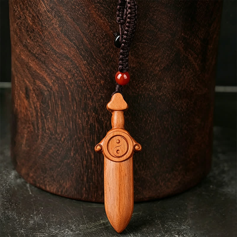 Schlüsselanhänger Jujube-Holz Yin Yang Schwert Anhänger spirituell Schutz Glücksbringer