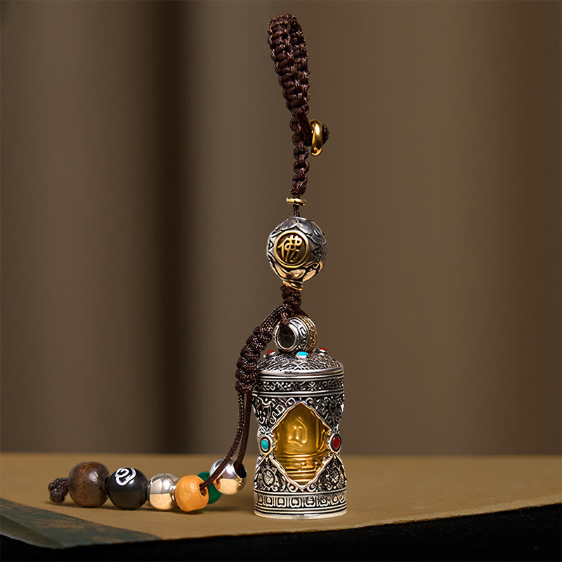 Schlüsselanhänger Om Mani Padme Hum Ghau – Glück, Silber Gold spirituell