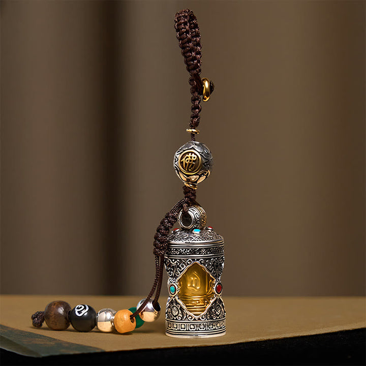 Schlüsselanhänger Om Mani Padme Hum Ghau – Glück, Silber Gold spirituell