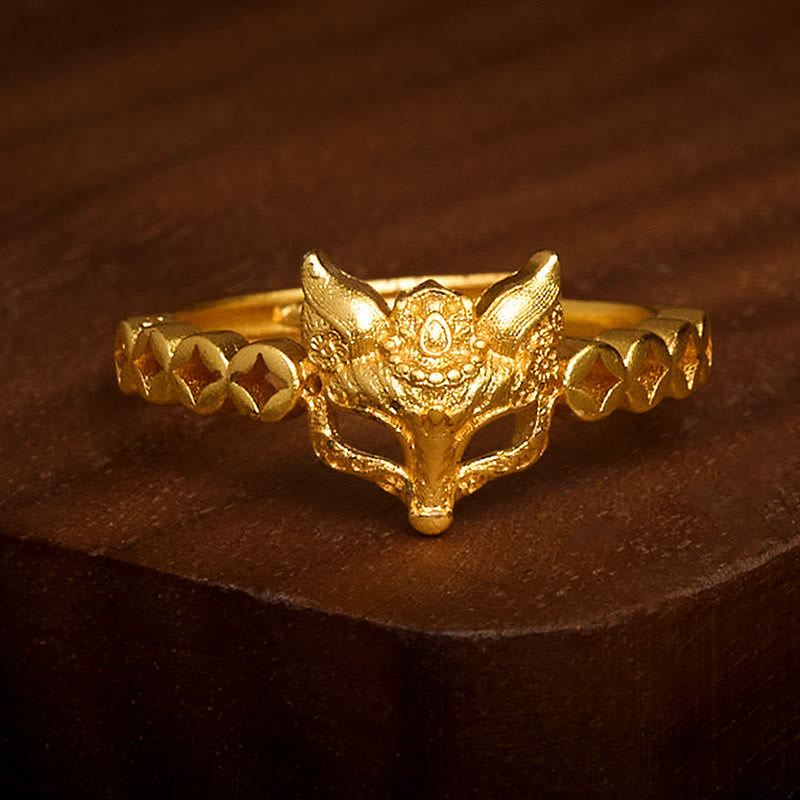 Vergoldeter Ring Fuchs Münze Fengshui Glück Wohlstand Schutz