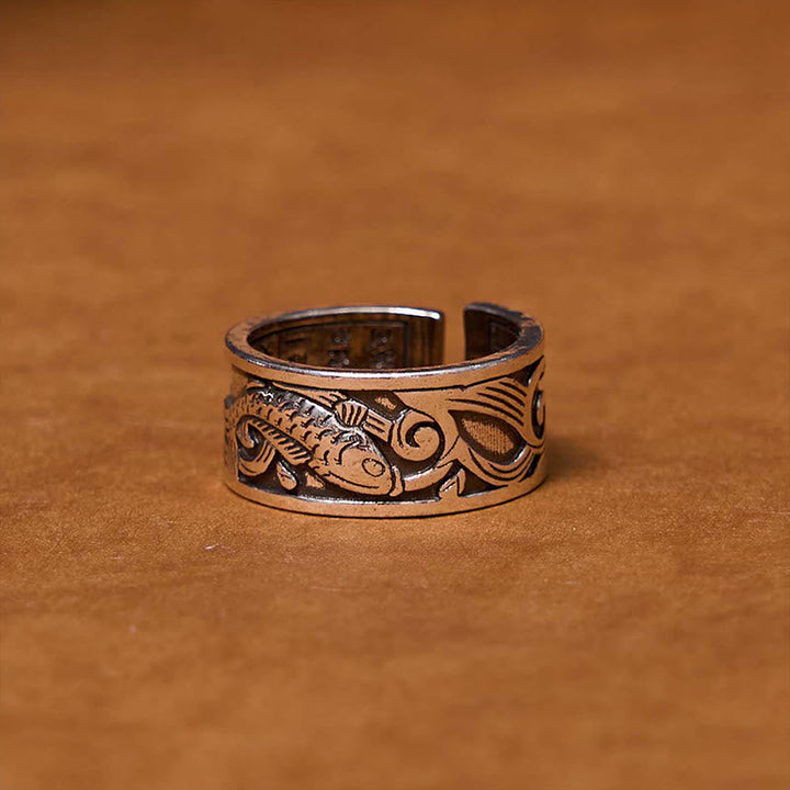 Ring Koi Fisch Herzsutra Glück Wohlstand Fengshui Kupfer Schmuck
