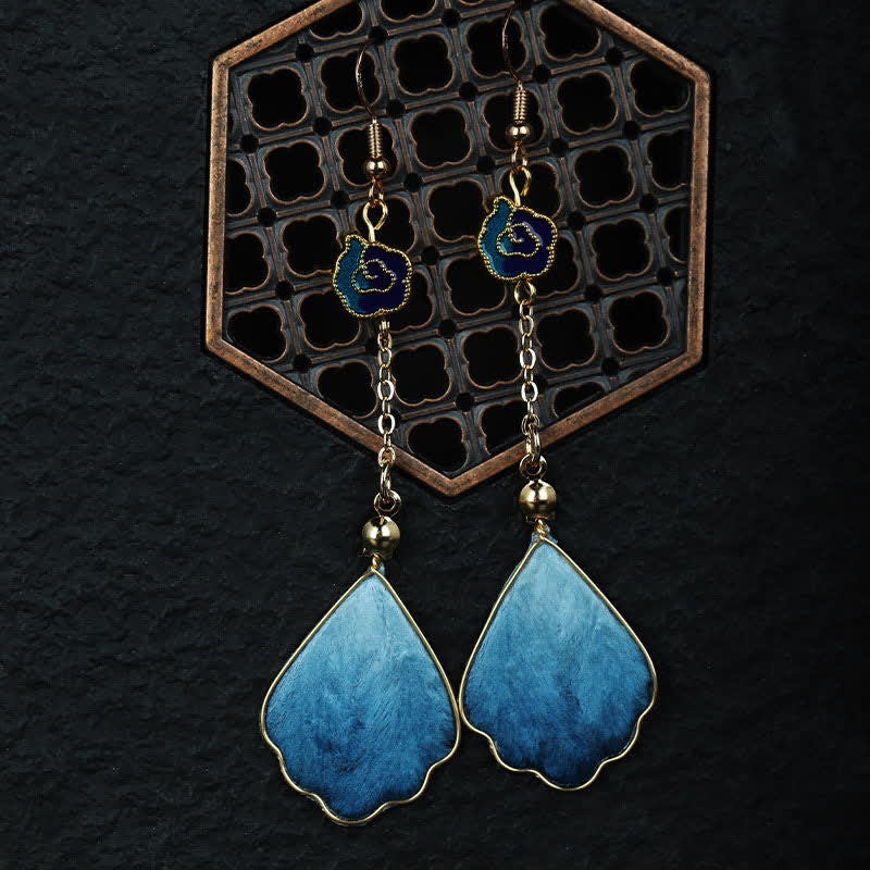 Ohrringe Seide Blütenblatt blau Glück Segen Boho Schmuck spirituell Ohrhänger