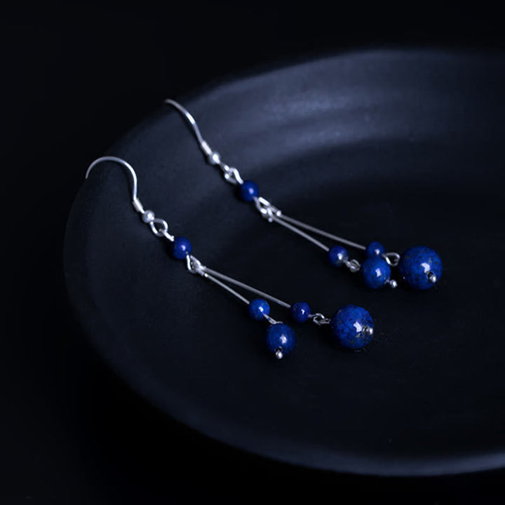 Ohrringe Lapislazuli Silber Ohrhänger blau Boho Schmuck spirituell elegant