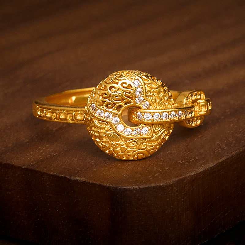 Ring Vergoldetes Messing Pixiu Fengshui Frieden Glück Schutz