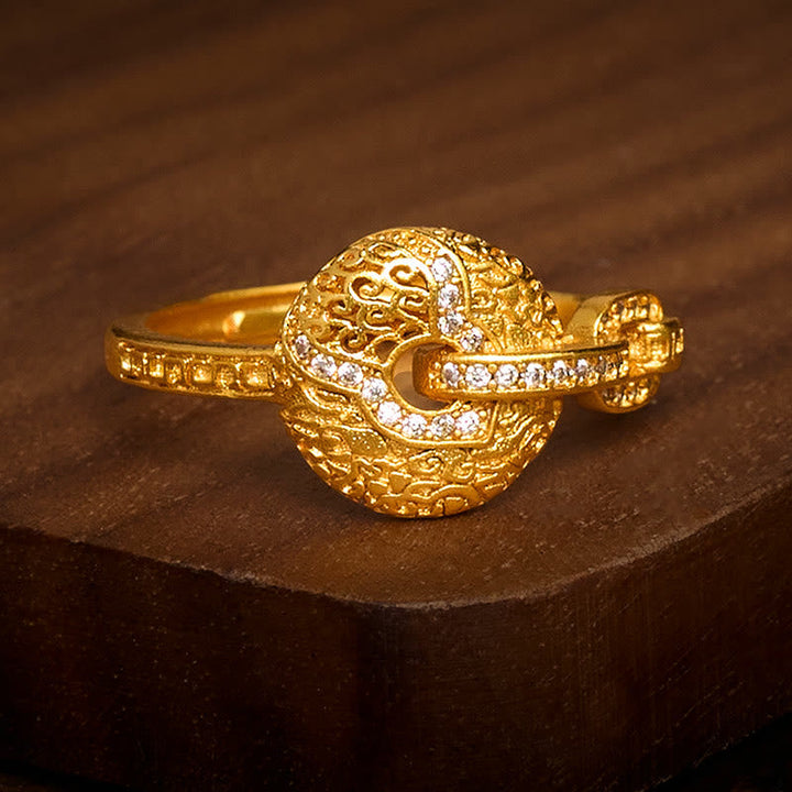 Ring Vergoldetes Messing Pixiu Fengshui Frieden Glück Schutz
