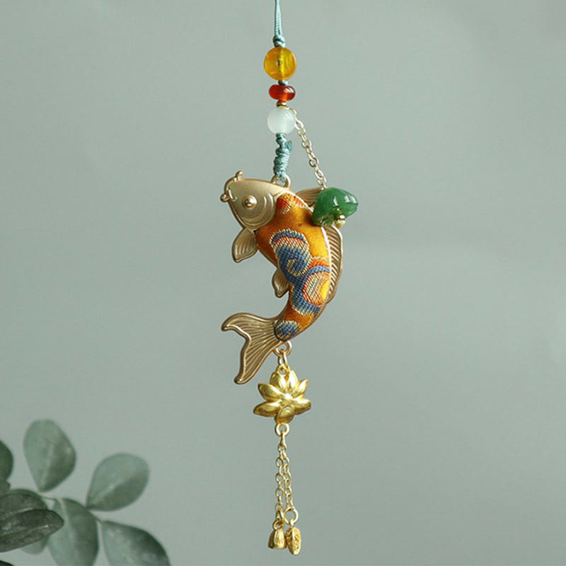 Schlüsselanhänger Koi Lotus Brokat – Wohlstand Glücksbringer Feng Shui spirituell