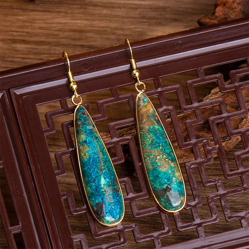 Ohrringe Kaiserstein Wassertropfen Gold Boho Schmuck spirituell Ohrhänger blau grün