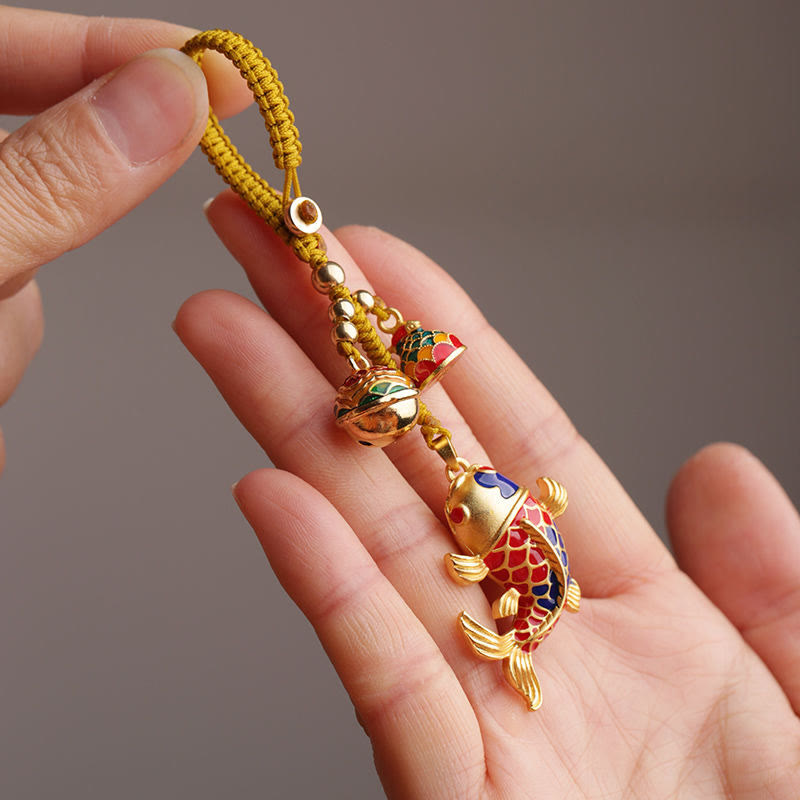 Schlüsselanhänger Koi Glocke Glück Wohlstand bunter Emaille goldener Fisch spirituell