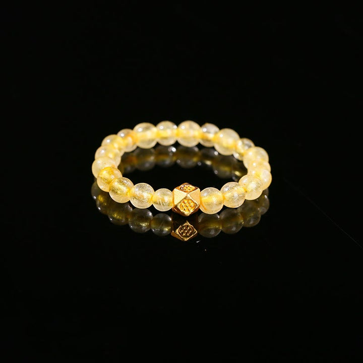 Ring Rutilquarz mit goldenem Pixiu Perlen Feng Shui Wohlstand Glück