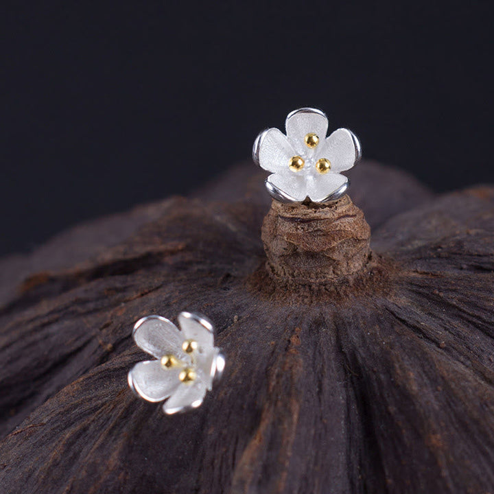 Blüten Ohrringe Sterlingsilber Goldene Staubblätter Boho Schmuck spirituell Ohrstecker