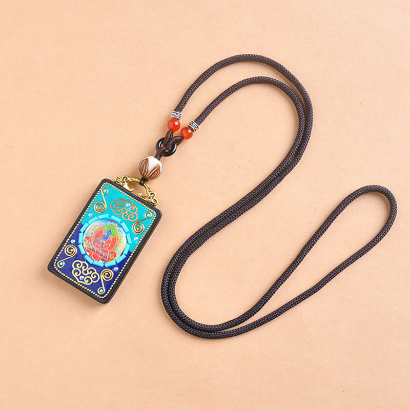 Blauer Medizin-Buddha Anhänger an Ebenholz Kette mit roten Perlen