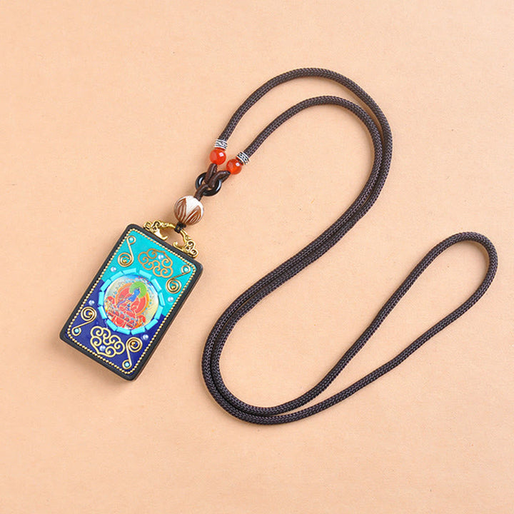 Blauer Medizin-Buddha Anhänger an Ebenholz Kette mit roten Perlen