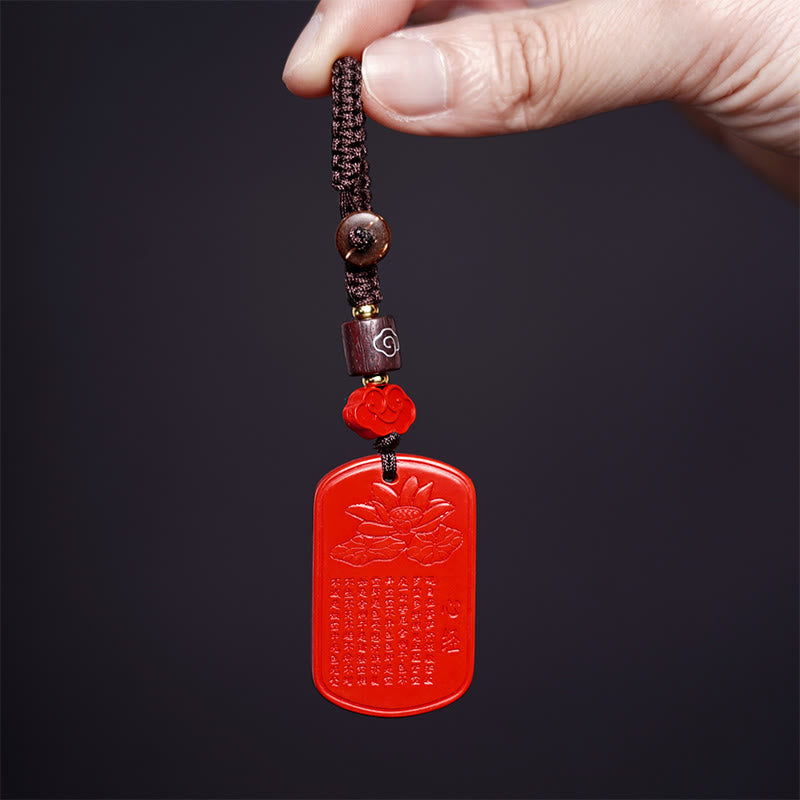 Schlüsselanhänger Zinnober Herz-Sutra Lotus Anhänger spiritueller Glücksbringer Buddhismus