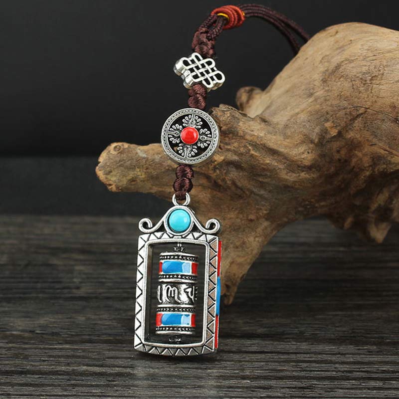 Schlüsselanhänger Om Mani Gebetsmühle Silber Türkis Tibet spirituell Glücksbringer