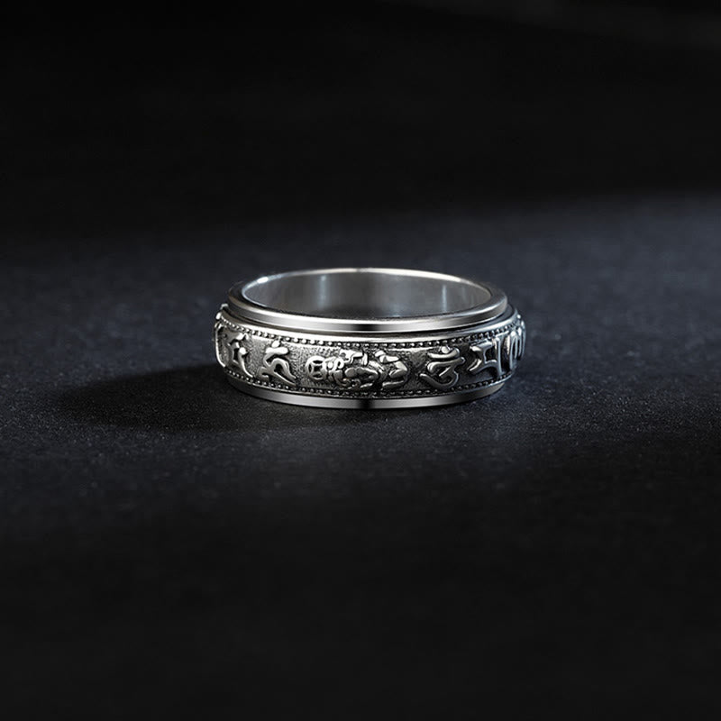 Tibetisch Pixiu Om Mani Ring Silber Wohlstand Schutz Buddha Glück