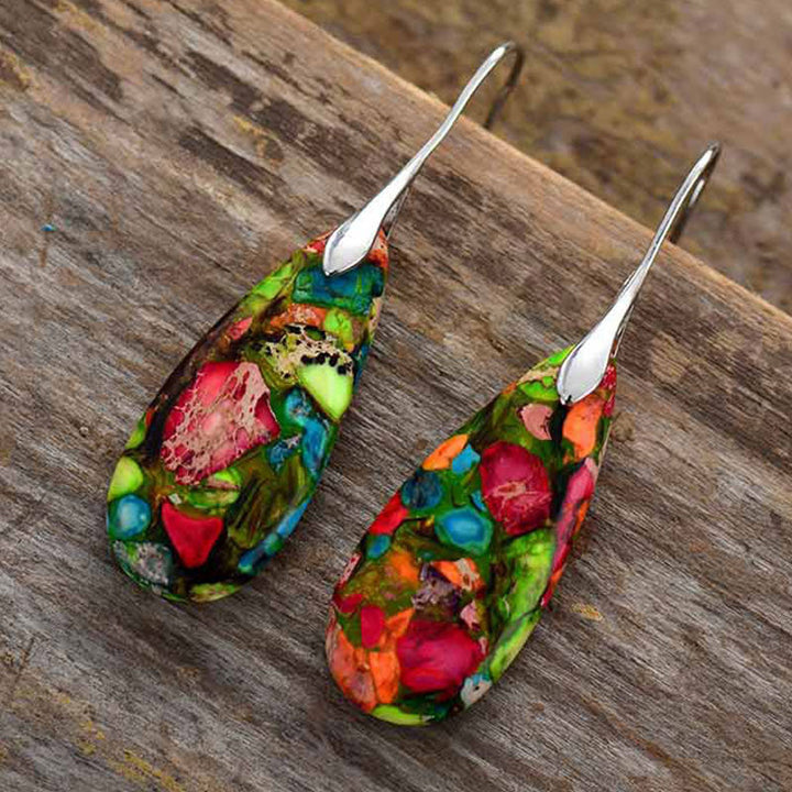 Ohrringe Kaiserstein Glück bunt Tropfen Silber Boho Schmuck spirituell Ohrhänger