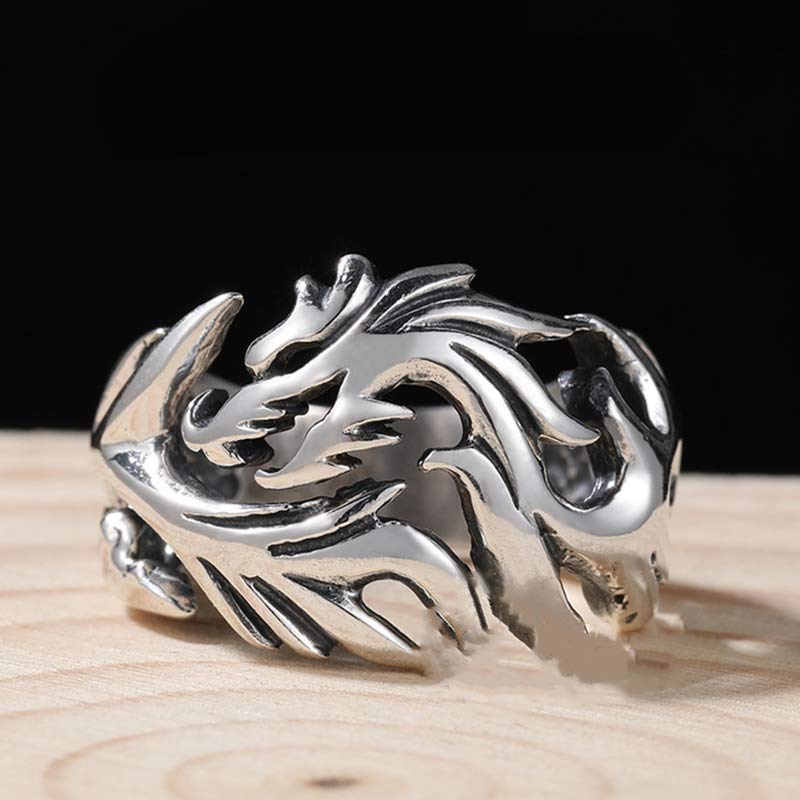 Silberner Ring Drachen Schutz Stärke Fengshui Symbol Glück