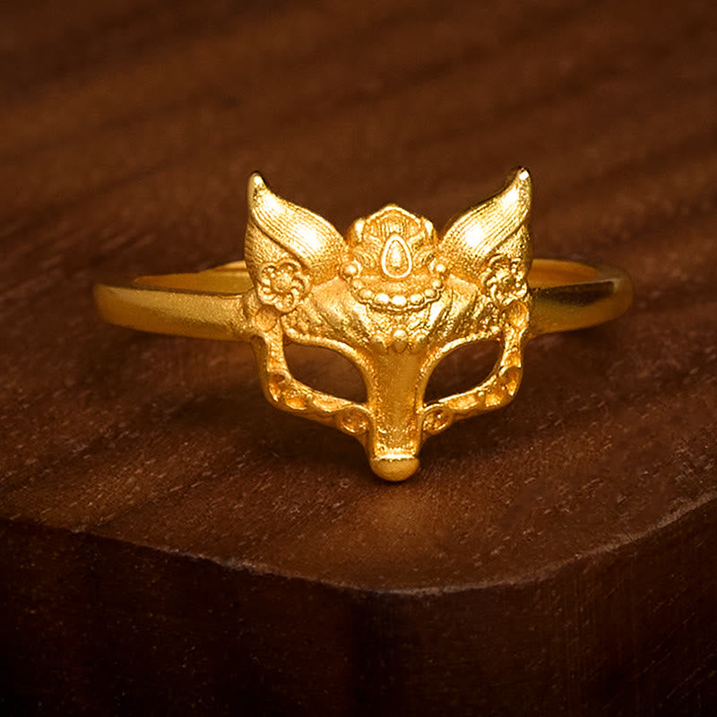 Ring Vergoldetes Messing Fuchsmaske Pixiu Feng Shui Schutz Reichtum Glück