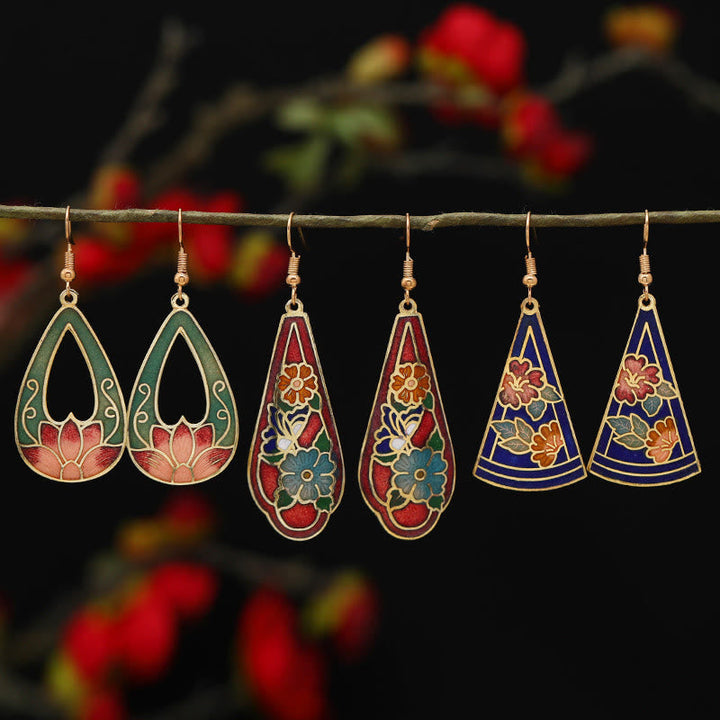 Cloisonné Ohrringe Lotus Schmetterling Blume bunt Boho Schmuck Ohrhänger